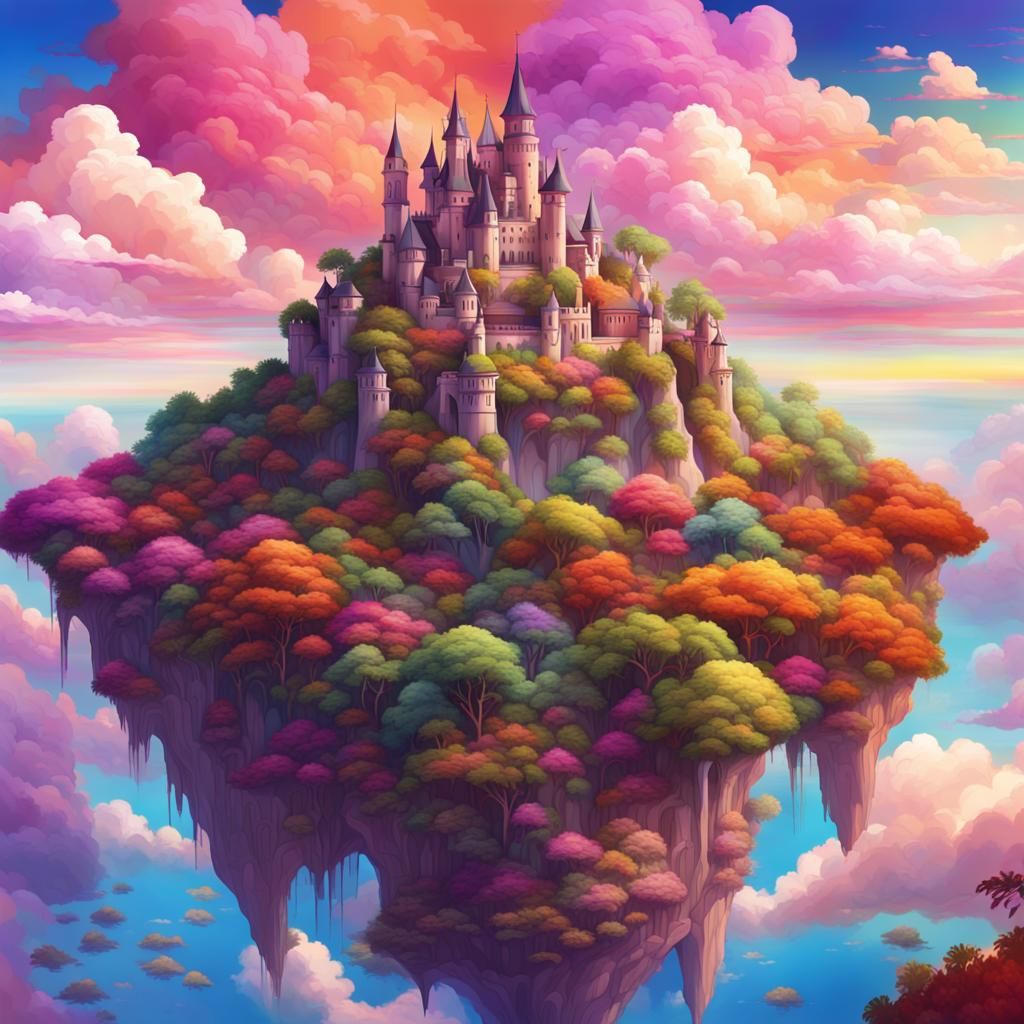 Floating Island Castle in Fantasy Landscape