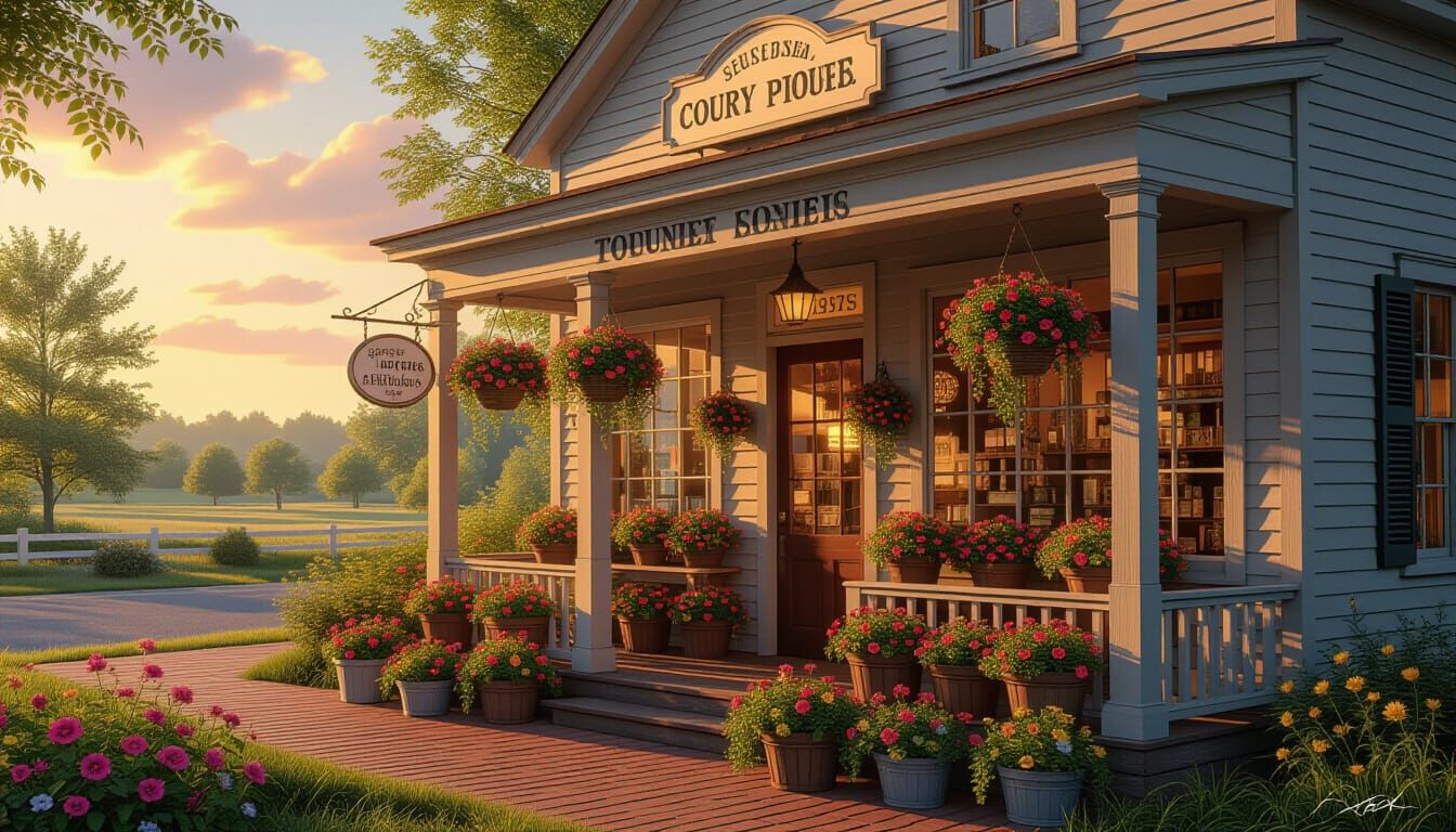 Nostalgic Country Storefront in Golden Light