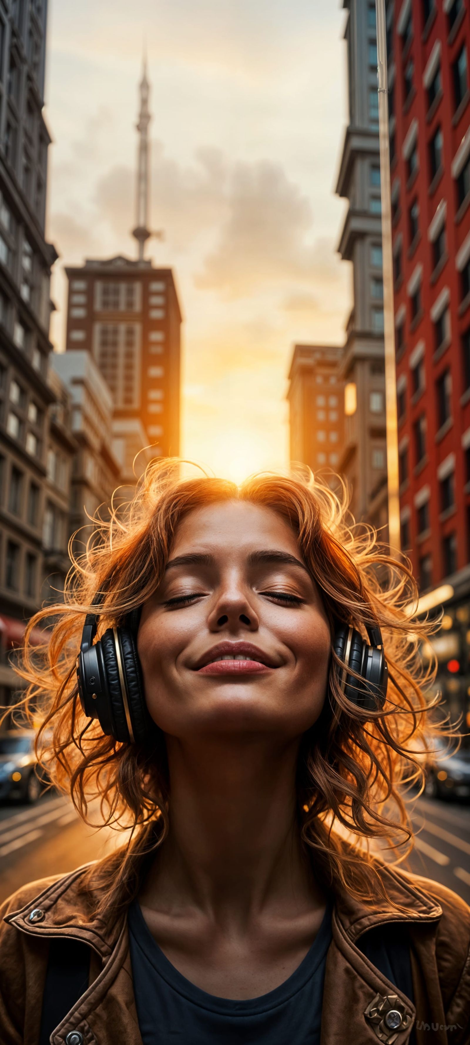 Woman Enjoys Music at London Sunset