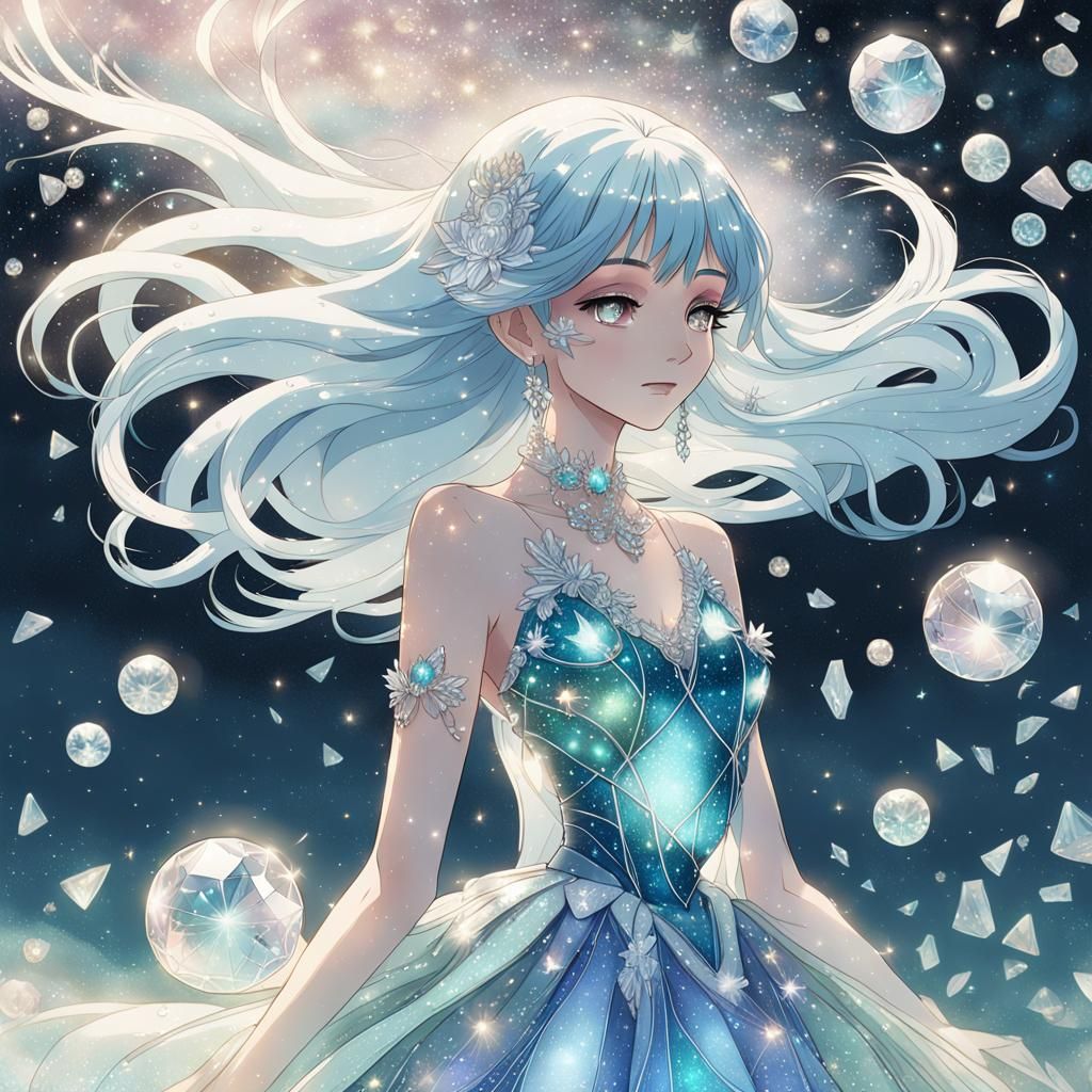 Celestial Woman in Crystal Garden: Anime Concept Art