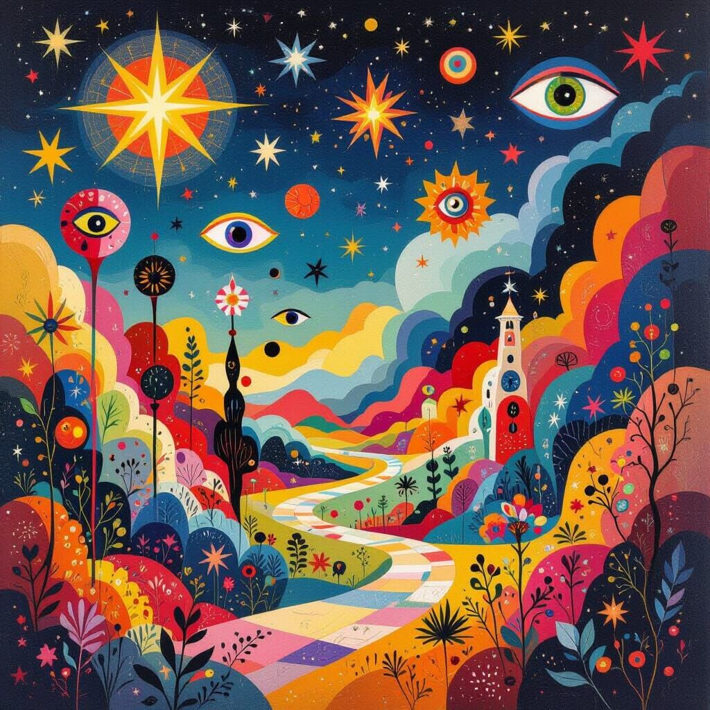 Vibrant Abstract Celebration in Miró-Inspired Style