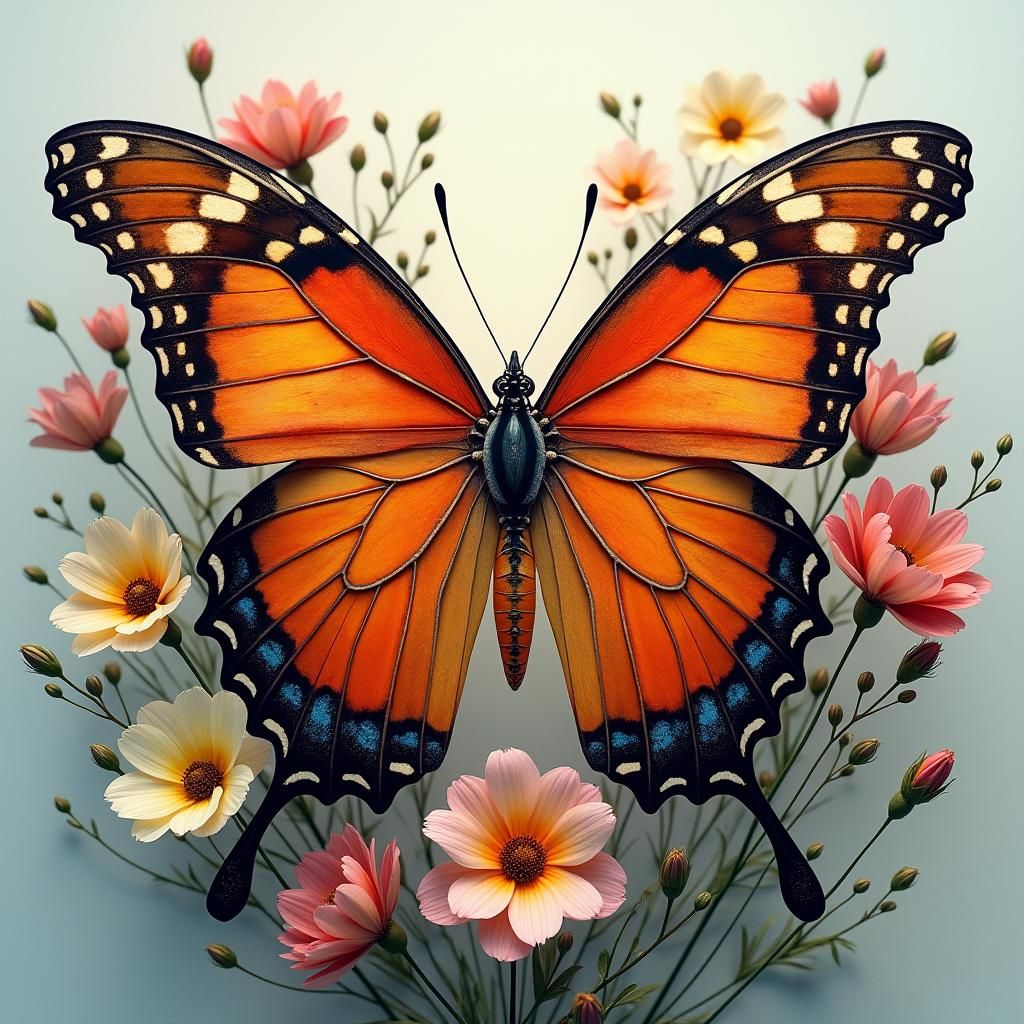 Naturalistic Butterfly in Art Nouveau Style