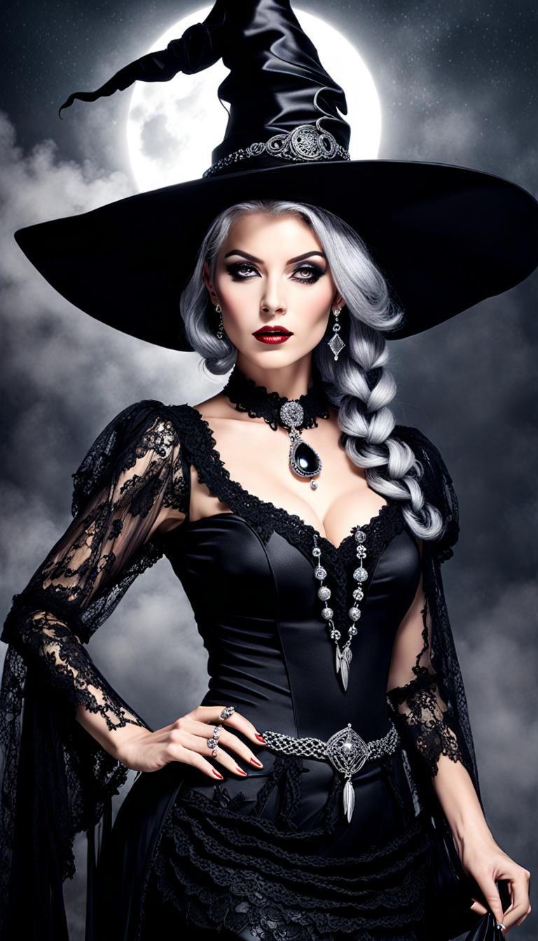 Provocative Witch Portrait in Hyperrealistic Style