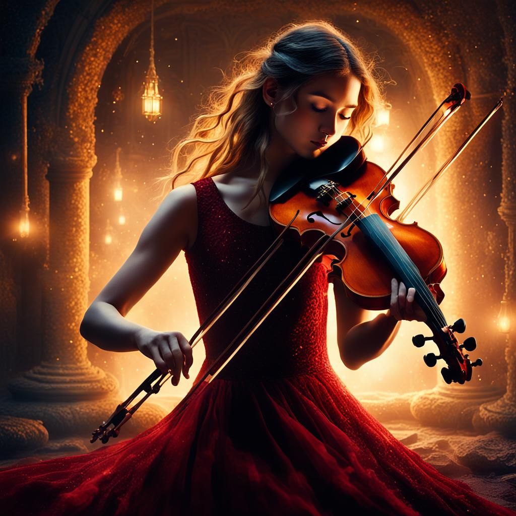 Mystical Violinist in Ethereal Light: Cinematic 3D Art