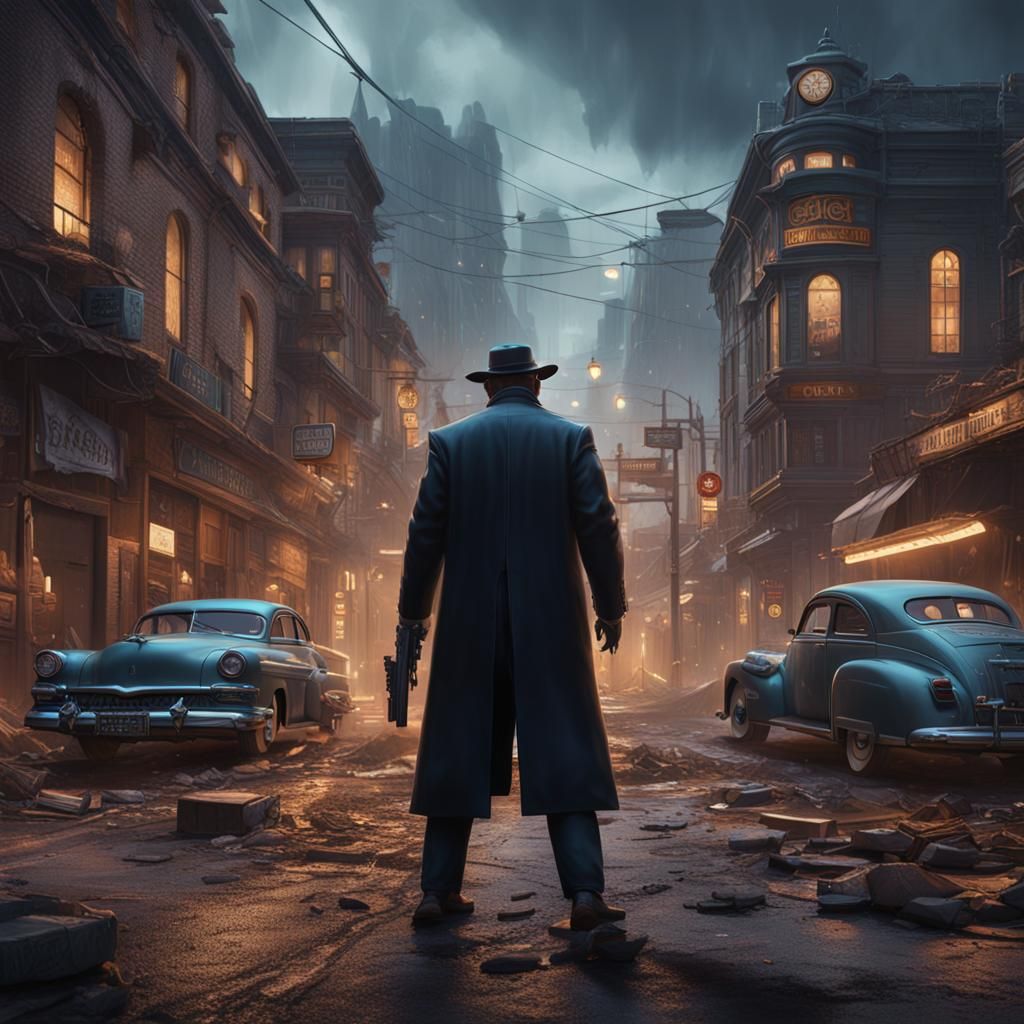 Detailed Gangster Matte Painting in Deep Color