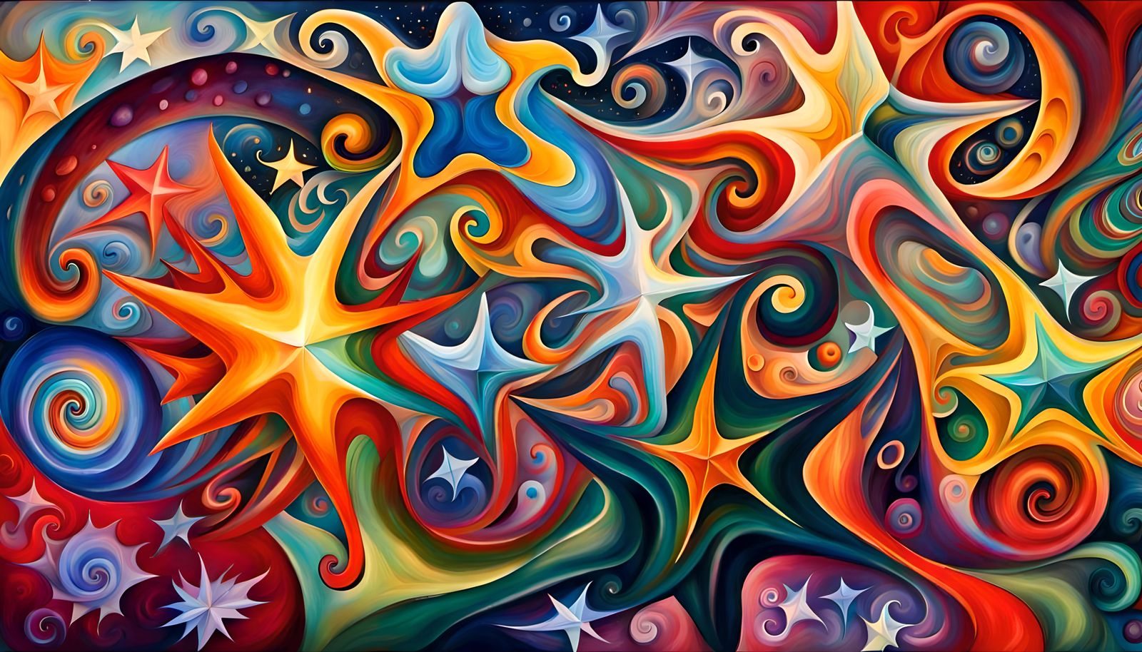 Iridescent Stars Dancing in Cosmic Oil Painting