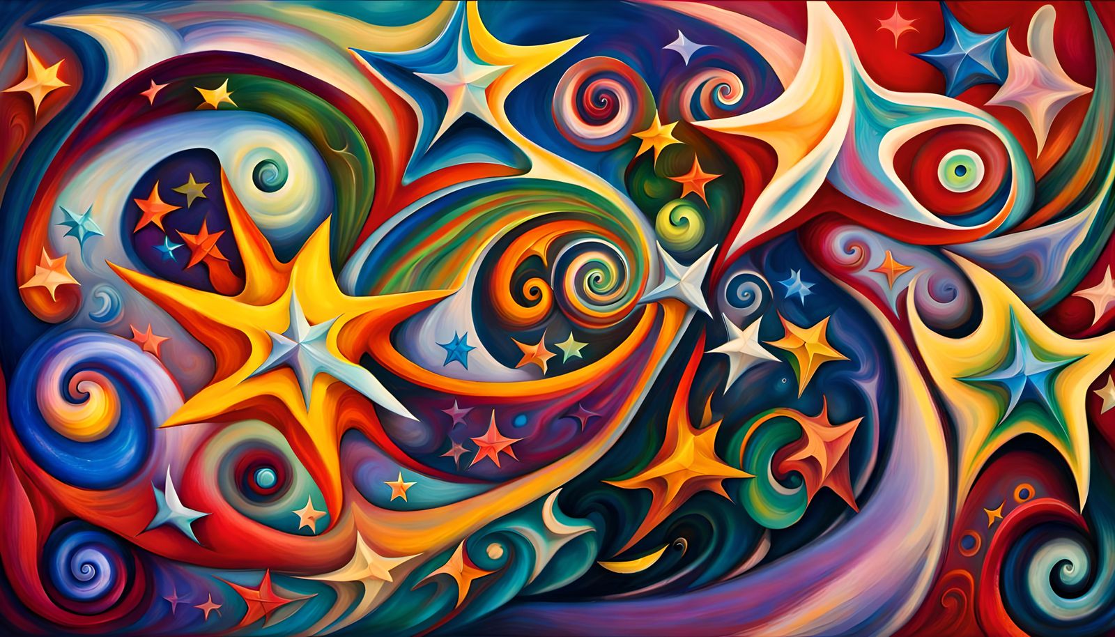 Iridescent Stars Dancing in Cosmic Maelstrom as Impasto Pain...