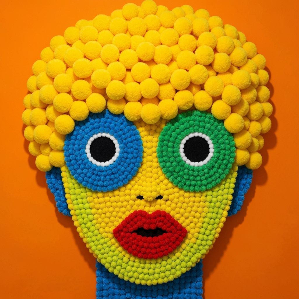 Bold Pom Pom Portrait in Pop Art Style