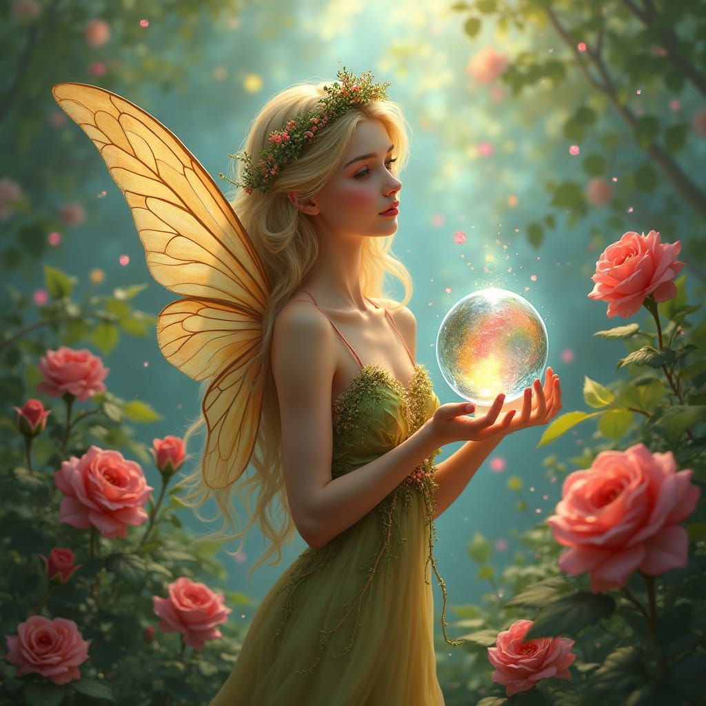 Garden Fairy Princess with Rainbow Orb, Digital Art
