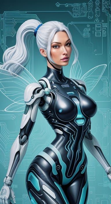 Cyberpunk Lady Cyborg in Foamy Bodysuit