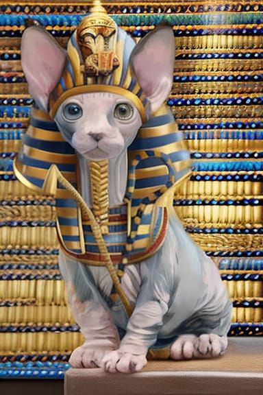 Pharaoh Sphynx Cat with Pyramid Background