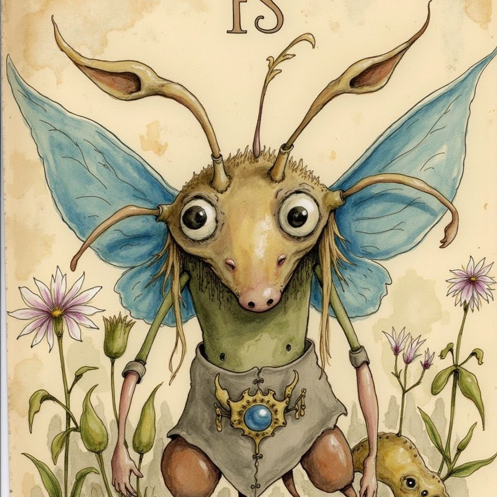 Steampunk Creature with Butterfly Wings in Vintage Storybook...