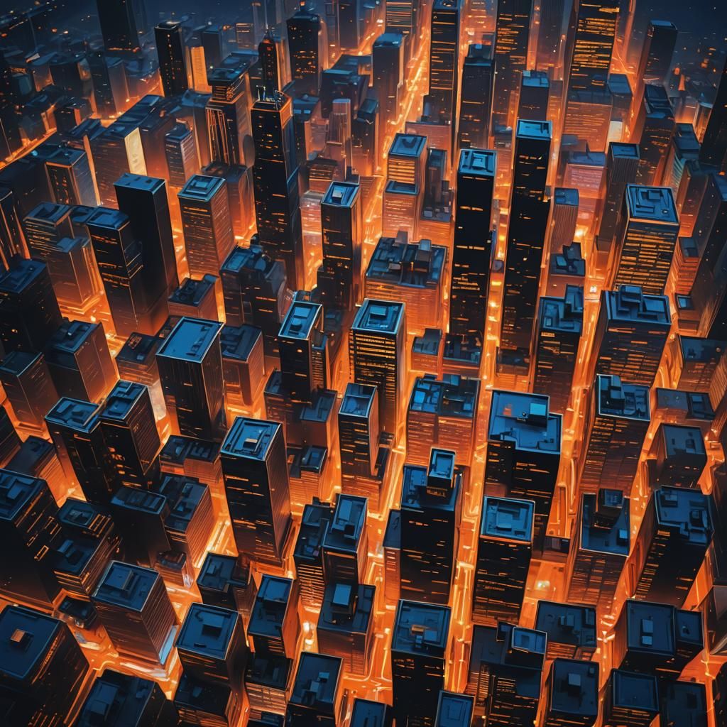 Vibrant Abstract Cityscape at Night in Expressionist Style