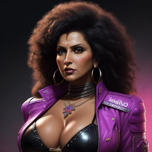 Cyberpunk Pam Grier Portrait in Harlem Renaissance Style