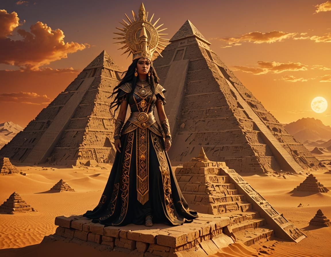 Majestic Witch on Pyramid in Fantasy Art Style