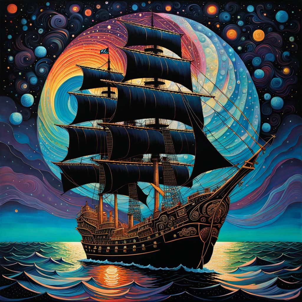 Pirate Ship with Iridescent Skull, Sci-Fi Art