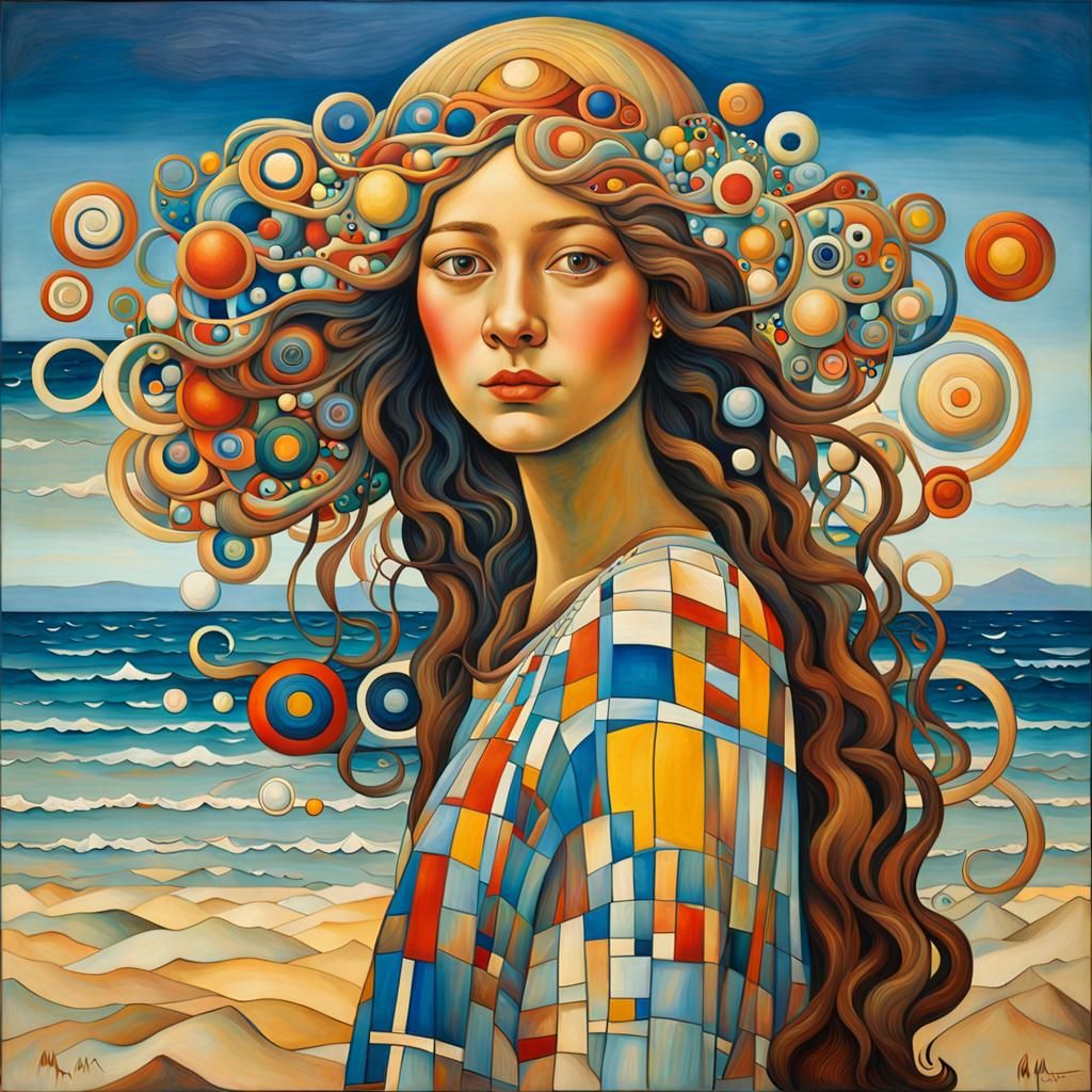 surrealistic smiling filippina girl playing at the beach