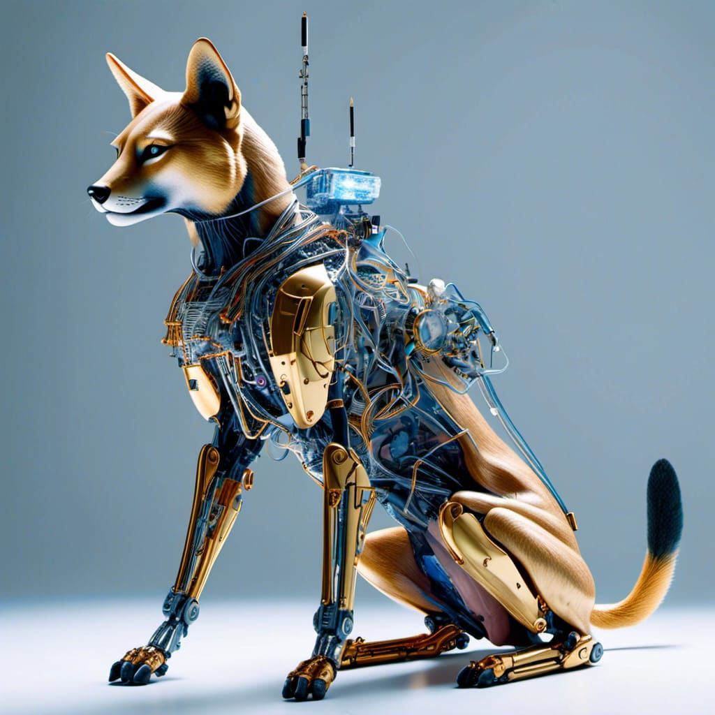 Cyborg Dog with Machine: Neo-Dada Digital Rendering