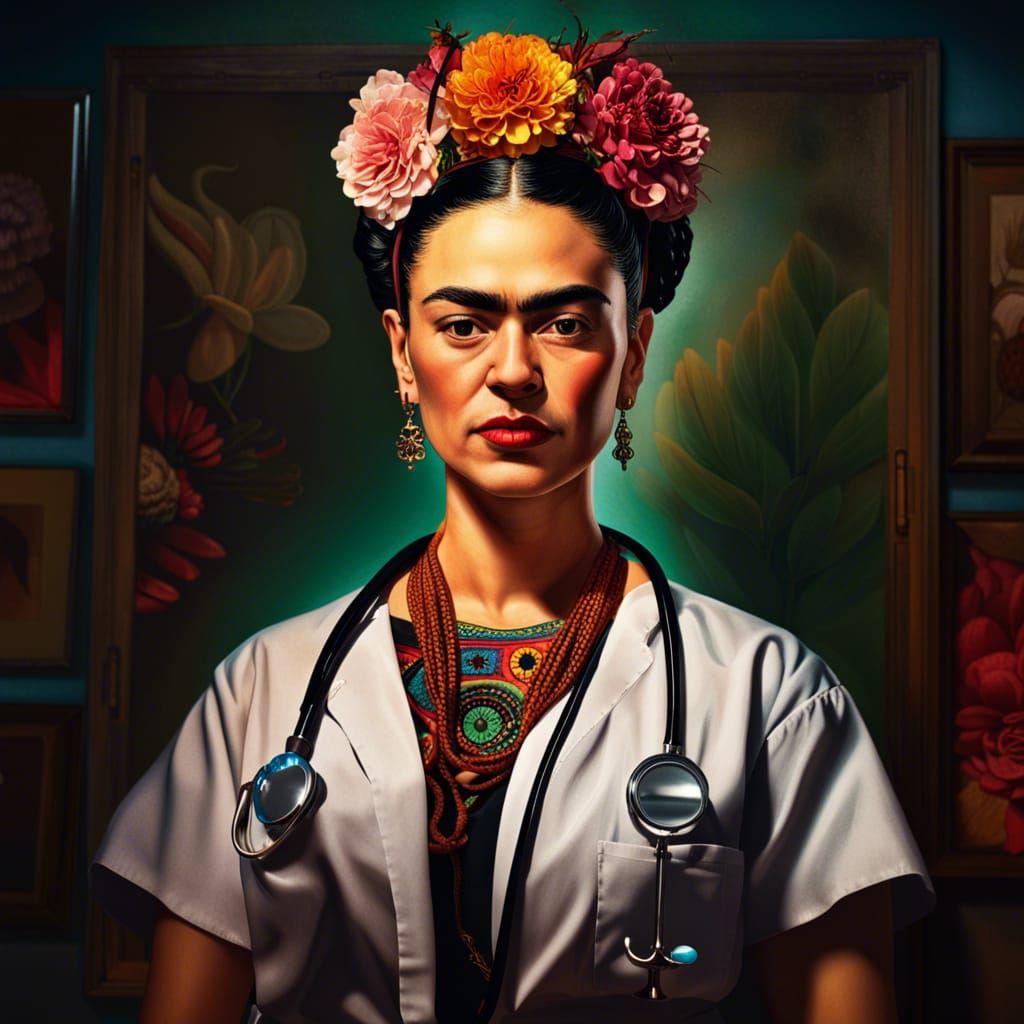Frida Kahlo as a Surgeon: Hyperrealistic Portrait