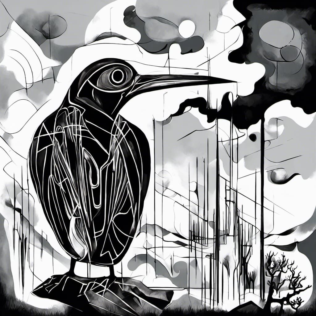 Cubist Bird Skeleton in Dystopian Chalk Landscape