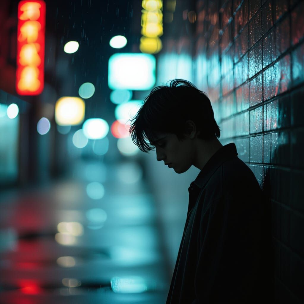 Young Person in Shadows: Cinematic Film Still