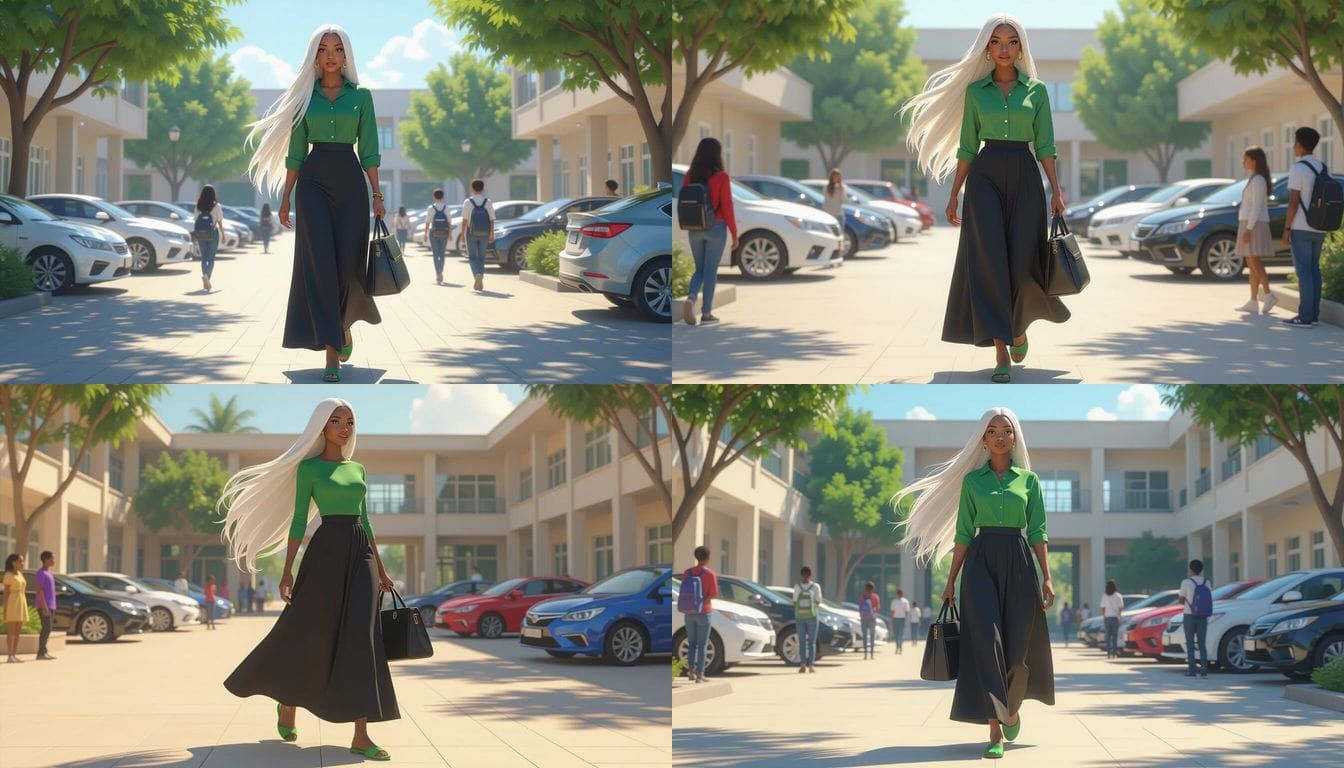 Hyper Realistic Animated African Woman Walking into School