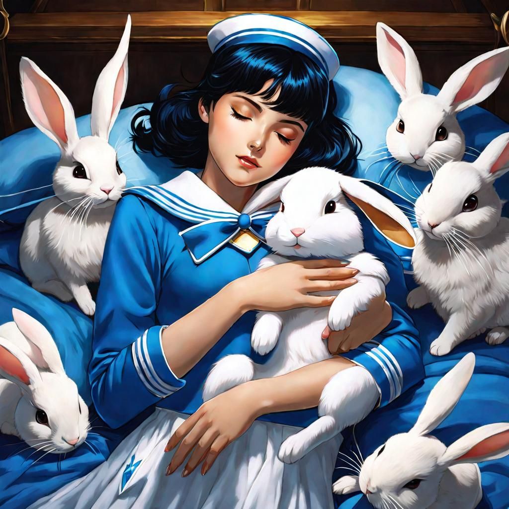 Sailor Mercury Moon Sleeping with Rabbits