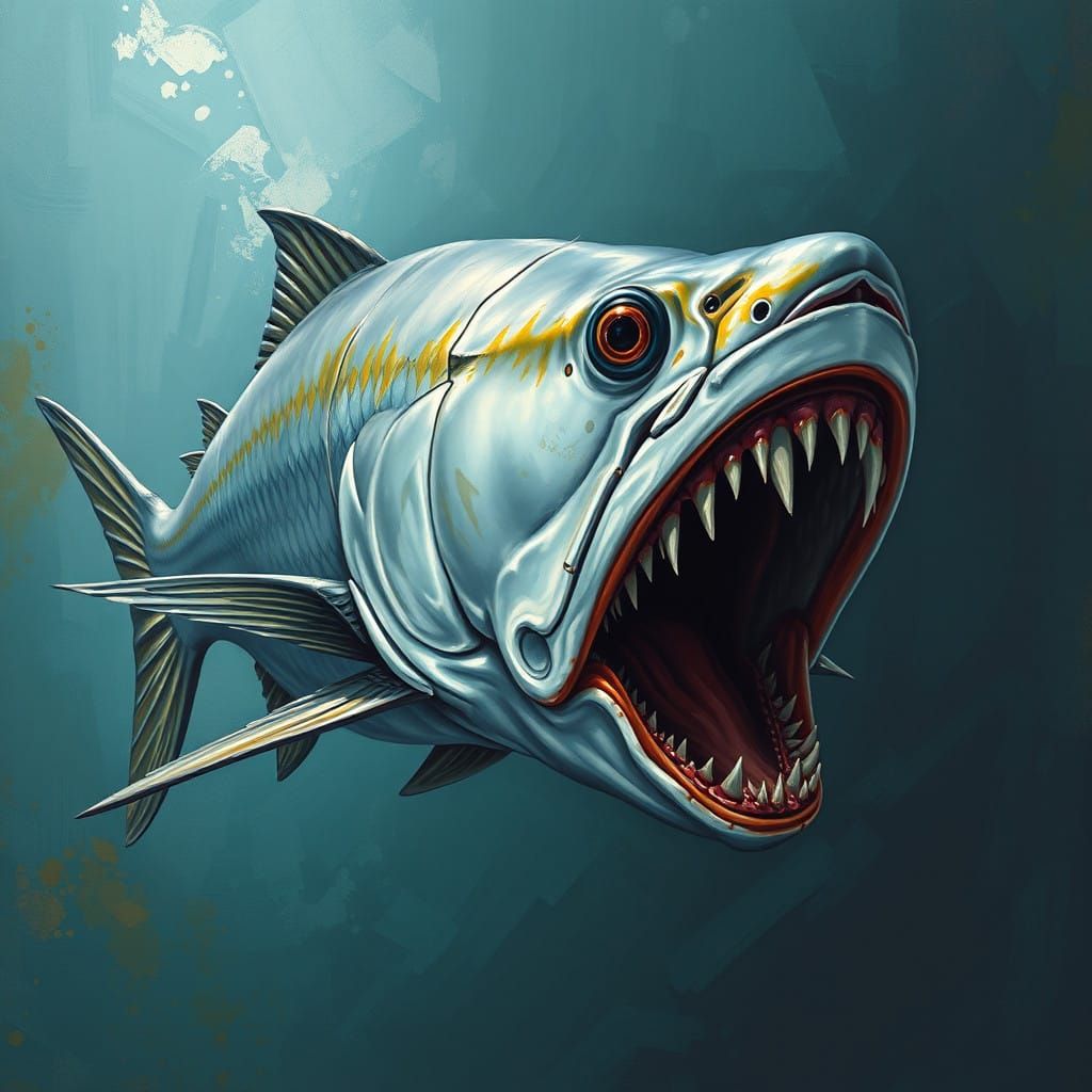 Fierce Piranha in a Vibrant, Dreamlike Scene