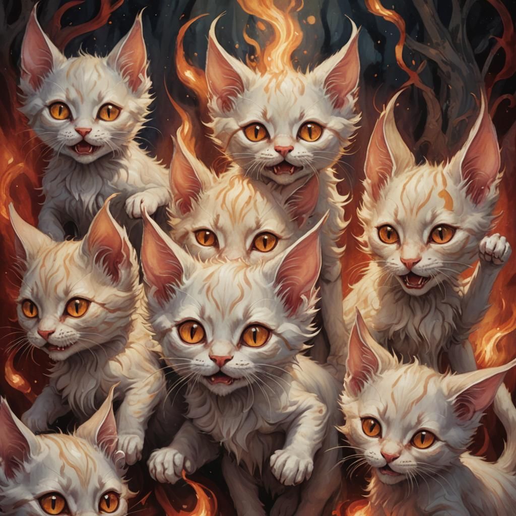 Mischievous Hellish Kittens in Whimsical Fantasy Style