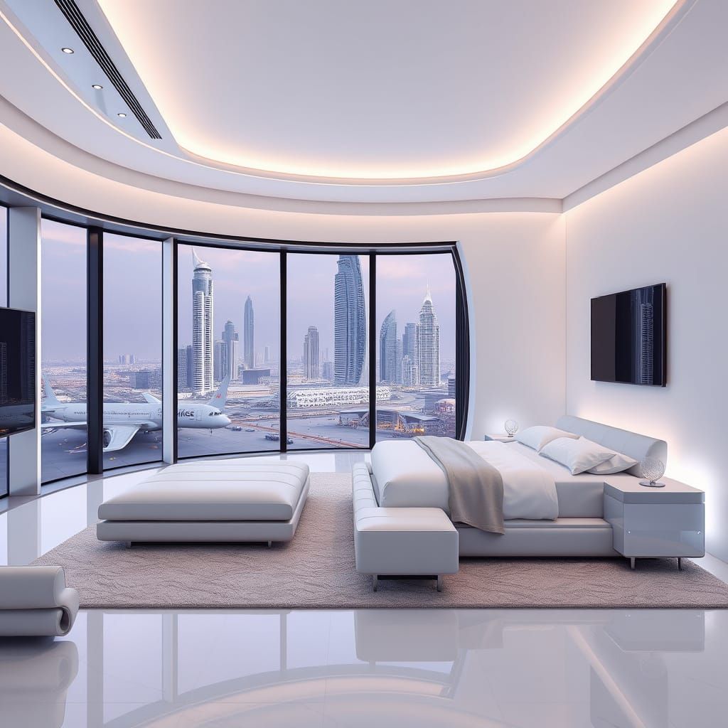 Minimalist Dubai Bedroom with City View