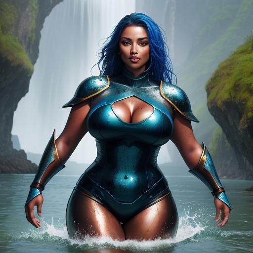 Curvy Woman Warrior in a Colorful Landscape