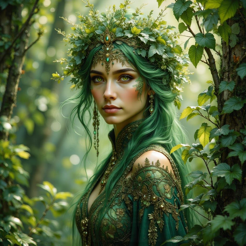 Mystical Forest Queen in Art Nouveau Style