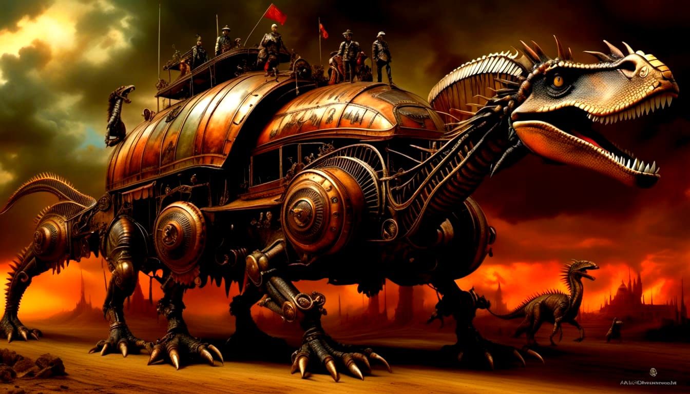 Steampunk Therizinosaurus War Machine in Gothic Style