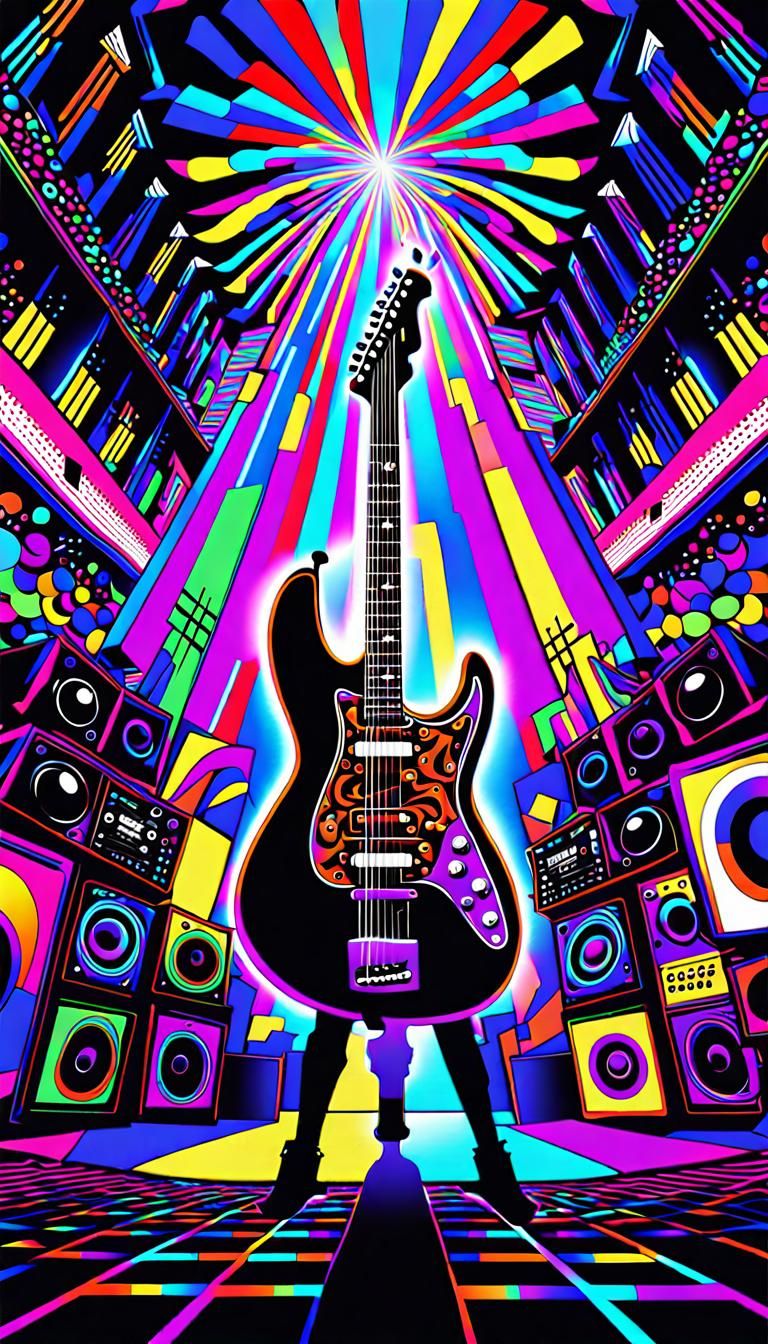 Psychedelic Rock Musicians in Neon Digital Art