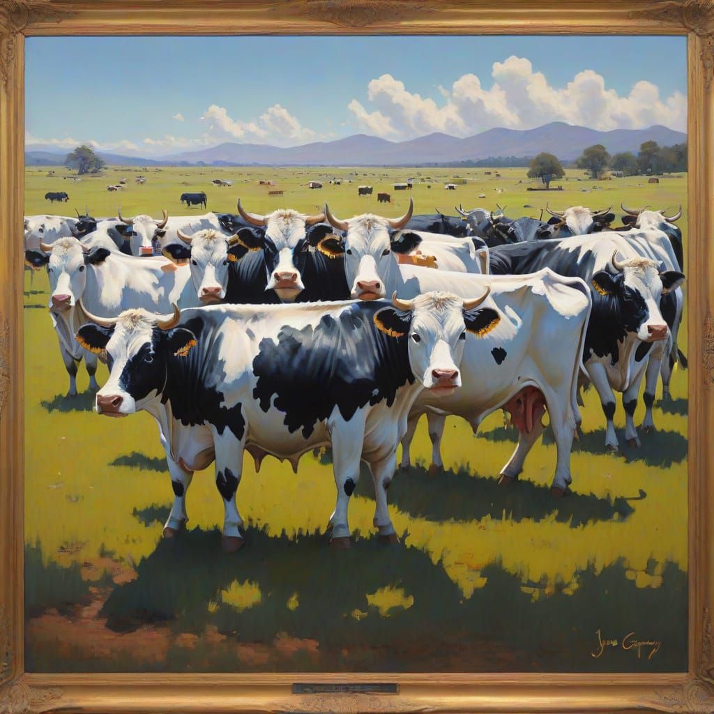 Two-Headed Cow in Oil Painting Style