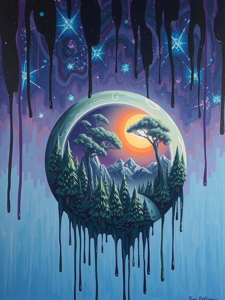 Ethereal Forest Within Shimmering Crystal Orb Melts into Dre...