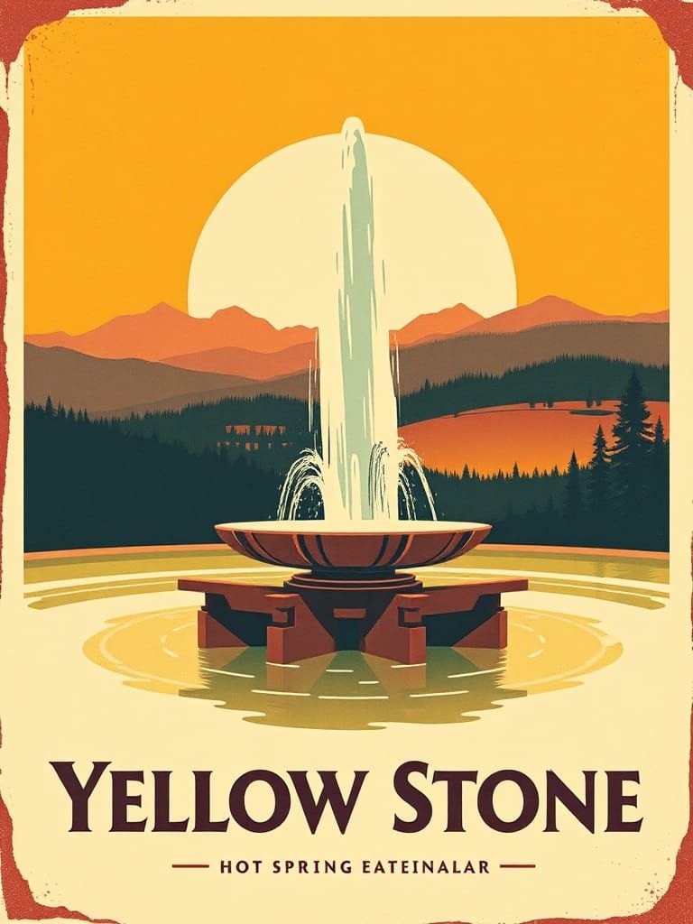 Vintage Travel Poster of Yellowstone's Hot Spring Fountain