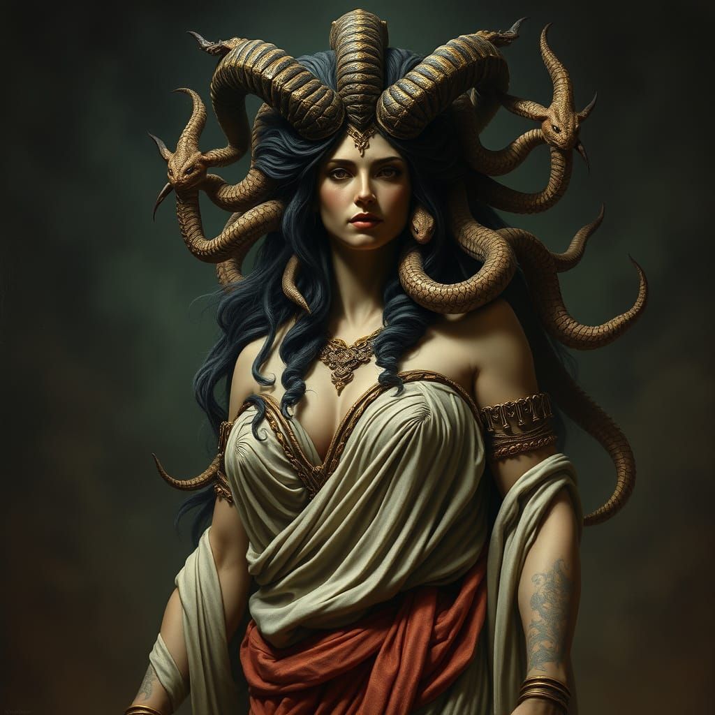 Gorgon in Ancient Greek Style with Mystical Symbolism