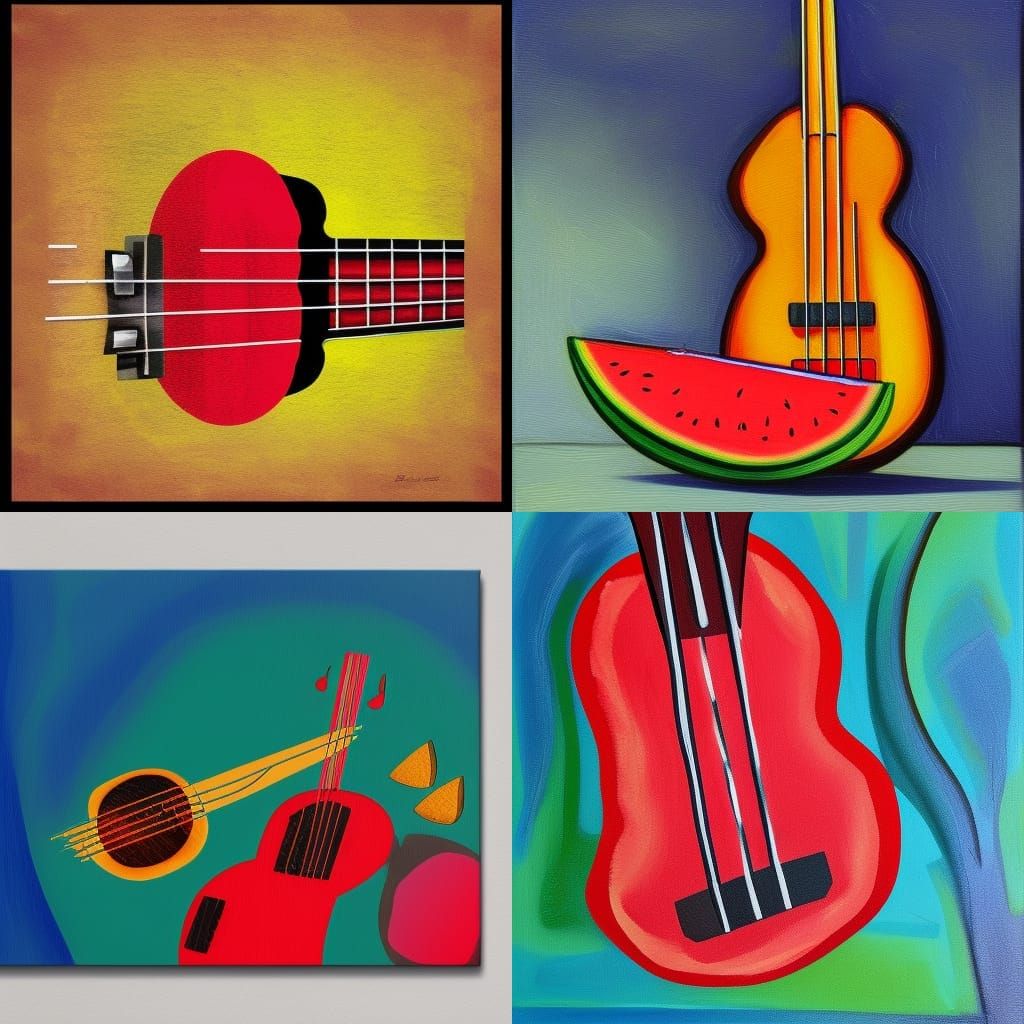 Abstract Bass Guitar with Watermelon Art