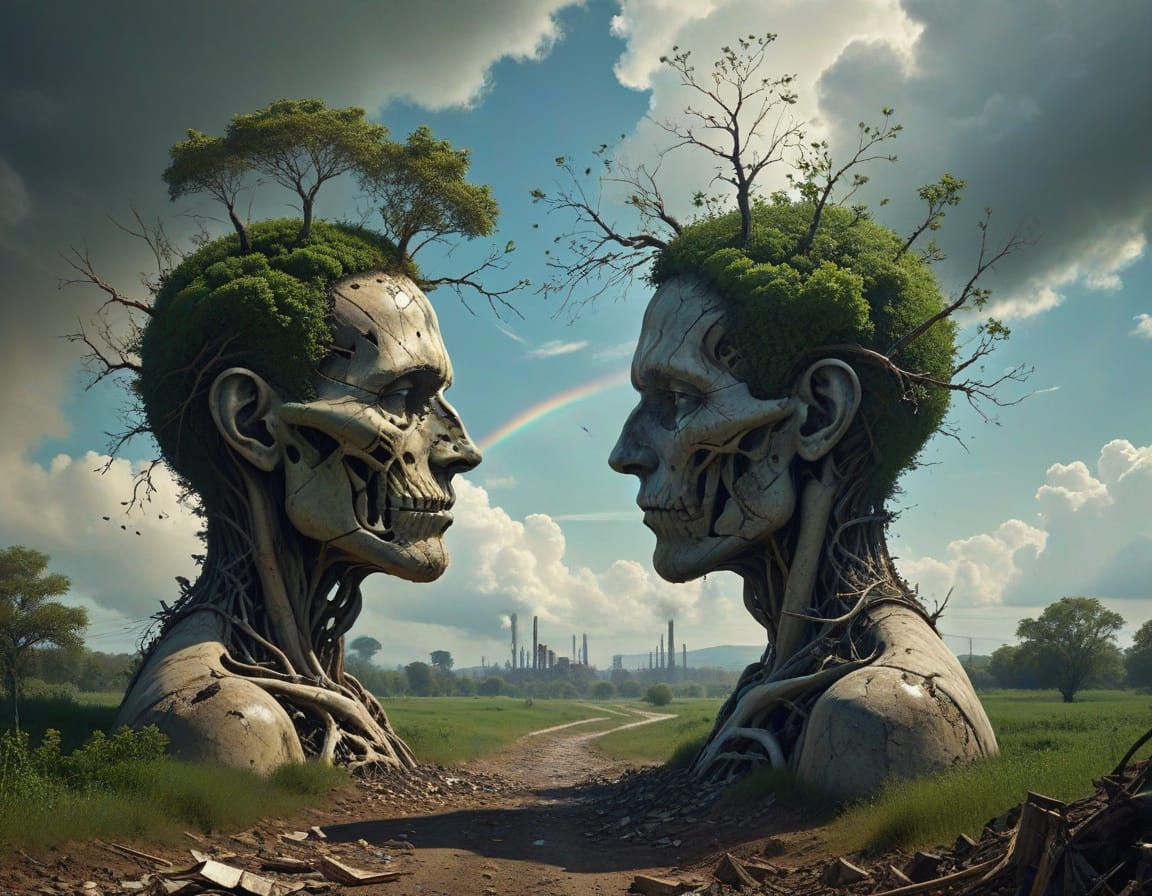 Surreal Composition Contrasts Life and Decay