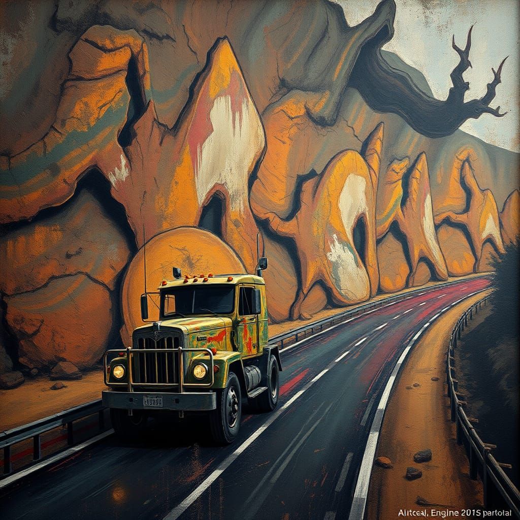 Chalk Truck Cave Painting on Highway
