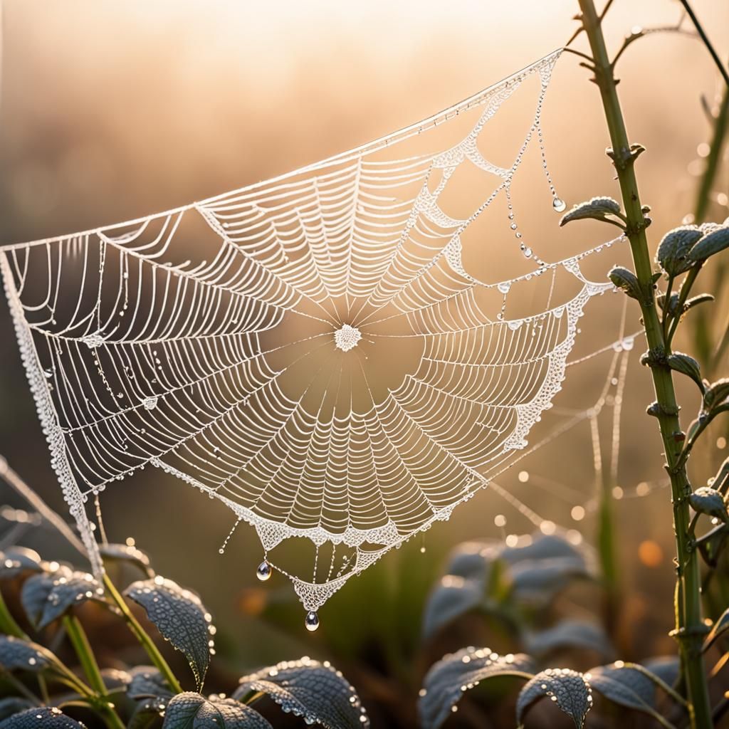 Lace Spiderweb Shimmers in Morning Dew