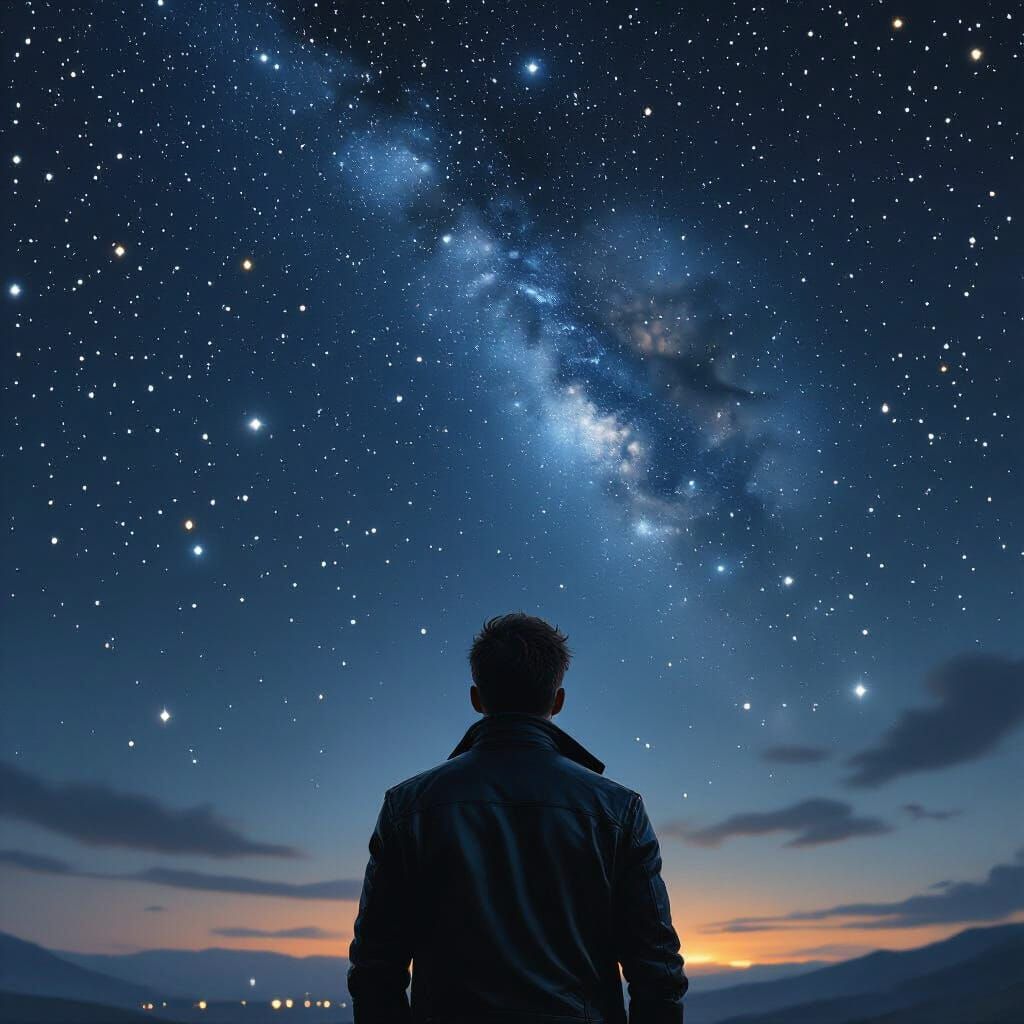 Man Gazing at Starry Night Sky, Cinematic Style