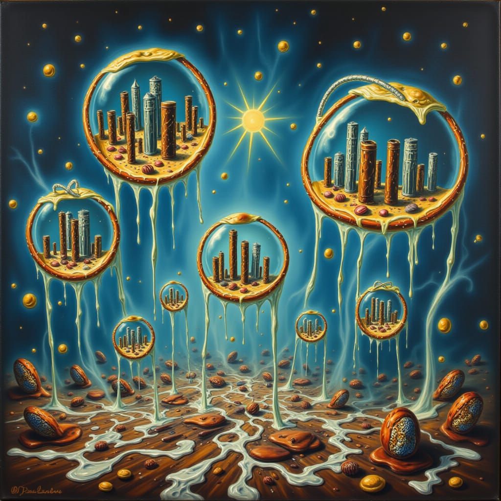 Cosmic Fishbowl Cities in Nebula Digital Art