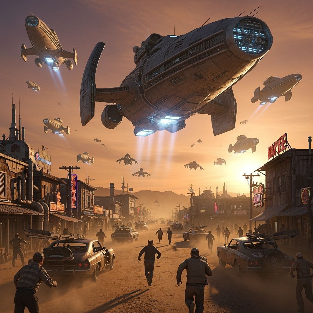 Retro-Futuristic Spaceships Descend on Desert Planet