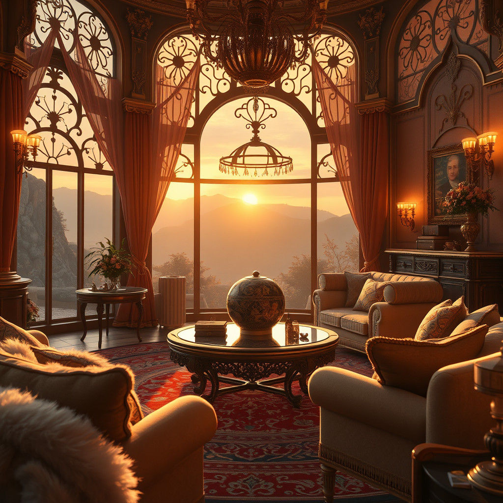 Ornate Product Placement in Sunset Room: Fantasy Art