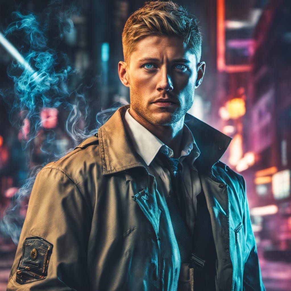 Cyberpunk Portrait of a Man with Robotic Arm