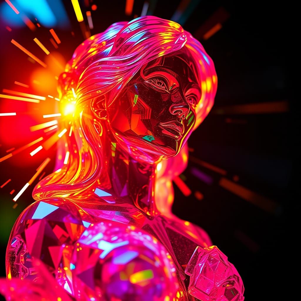 Hyperrealistic Crystal Statue Reflecting Vibrant Light