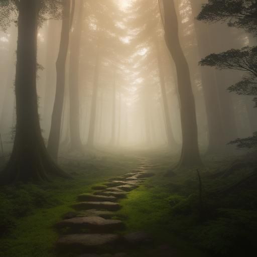 Mystical Forest Path to Ancient Tower