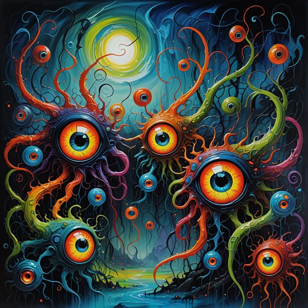 Surreal Creatures in Chaotic Oil Painting